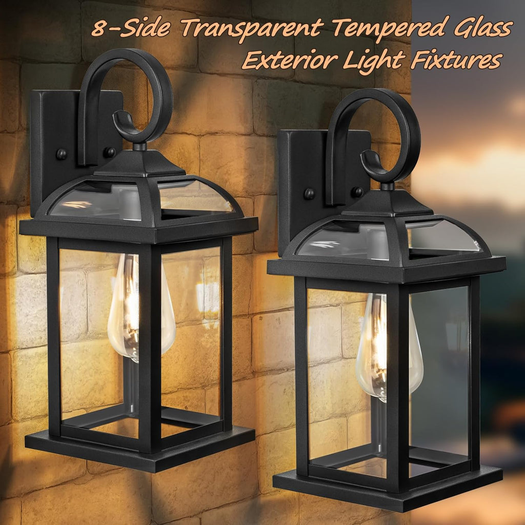 Black Exterior Light Fixtures 2-Pack, Anti-Rust Aluminum Outdoor Wall Lights for House Porch Lights IP65 Waterproof Cl