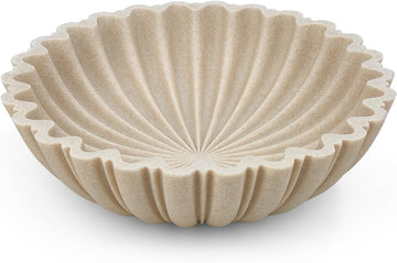 Decorative Bowl Decor, 10.6" Large Modern Beige Scalloped Fruit Bowl for Coffee Table, Entryway Table, Kitchen