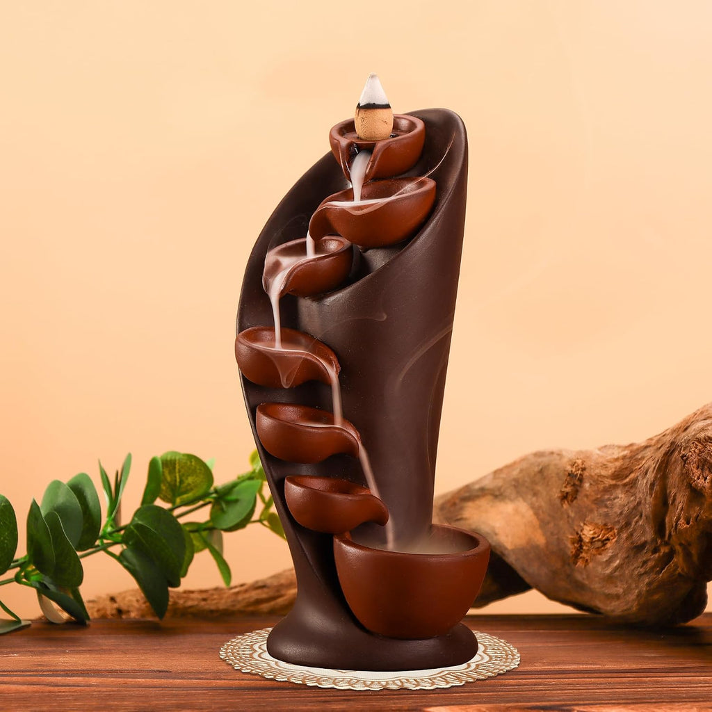 Backflow Incense Holder Ceramic Mountain Waterfall Smoke Fountain Aromatherapy Handmade Decoration - Set of 101