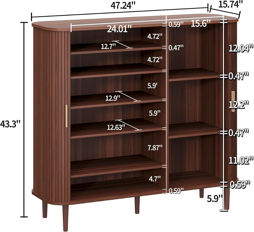 Shoe Storage Cabinet with Sliding Door, 6-Tier Shoe Cabinet with Adjustable Shelves, Modern Freestanding Shoe Storage