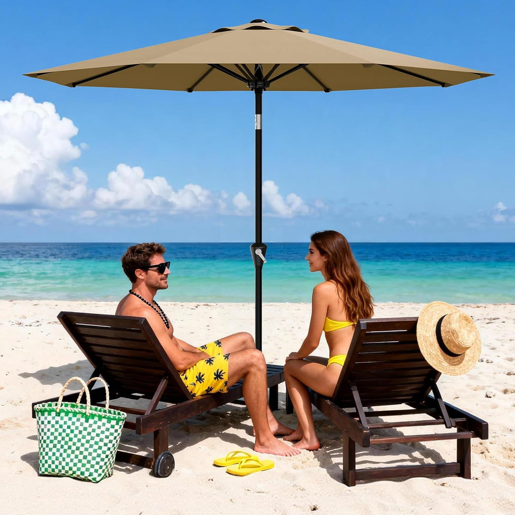 10FT Patio Umbrella - Outdoor Table Umbrella with Smooth Crank Lift, Push Button Tilt and 8 Sturdy Ribs