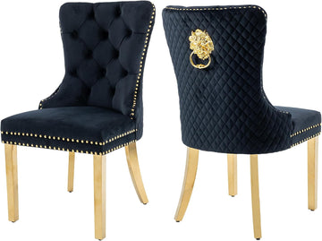 Velvet Dining Chairs Set of 2, Nikki Collection Dining Room Chairs with Gold Metal Legs and Lion Head Pull Ring