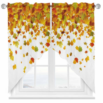 Thanksgiving Orange Swag Curtains Valance Windows, Autumn Vintage Fall Maple Leaf Wide Rod Pocket Curtain