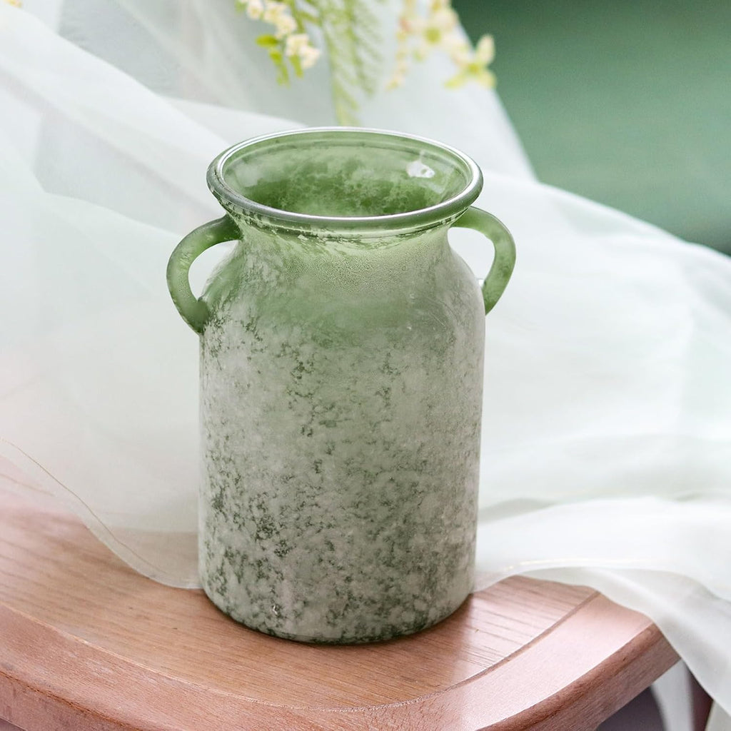 Glass Flower Vase with Handle - 8 Inches Rustic Imitation Ceramic Vase