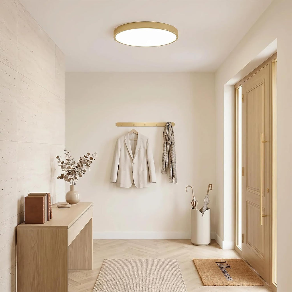 2 Pack 12 Inch Brushed Gold Metal Flush Mount LED Ceiling Light,3000K-5000K 20W Thin Round Ceiling Lamp,Modern Low