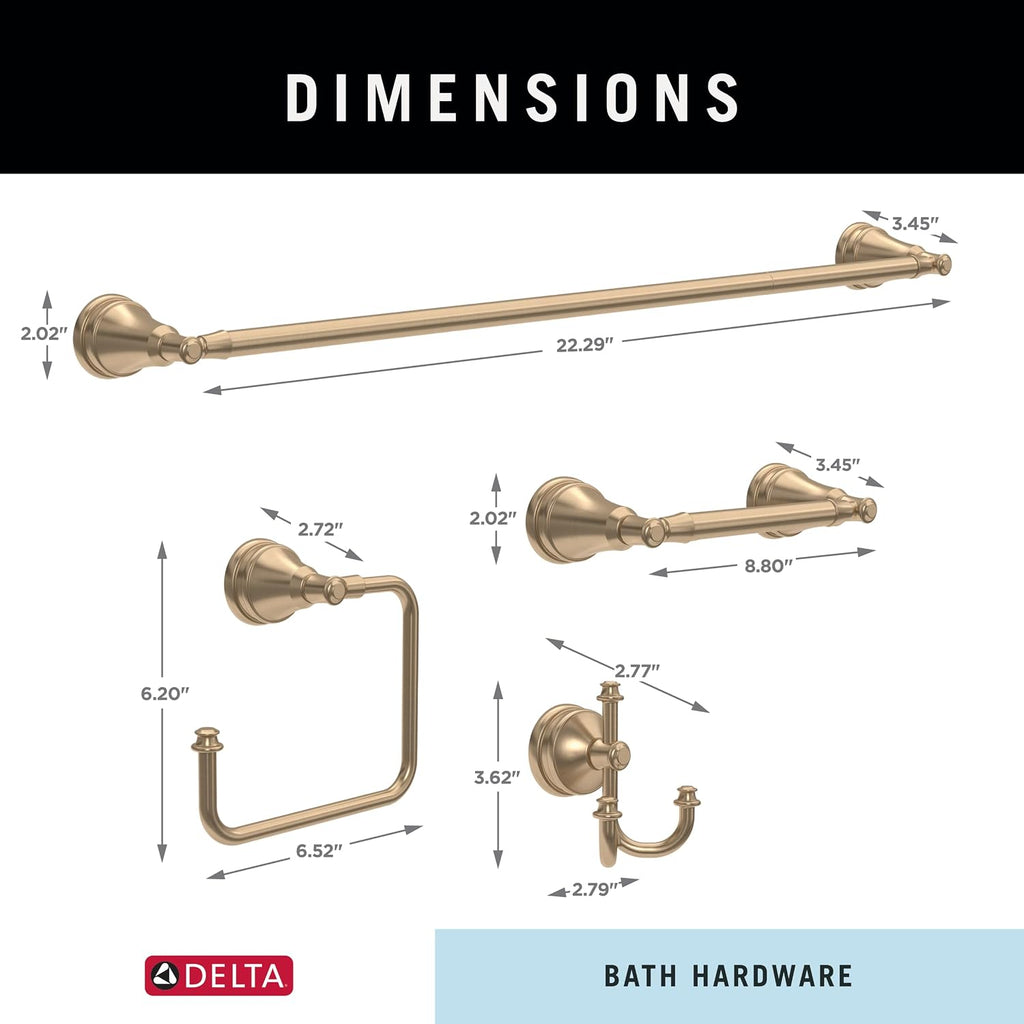 Mylan 4-Piece Bathroom Set Champagne Bronze 18" Towel Rack, Toilet Paper Holder, Hand Towel Holder, Hook| Bathroom
