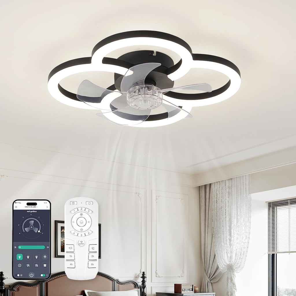 Ceiling Fans with Lights and Remote, Flush Mount Ceiling Fan with Light, 3000-6500K Dimmable Modern LED Ceiling Fans