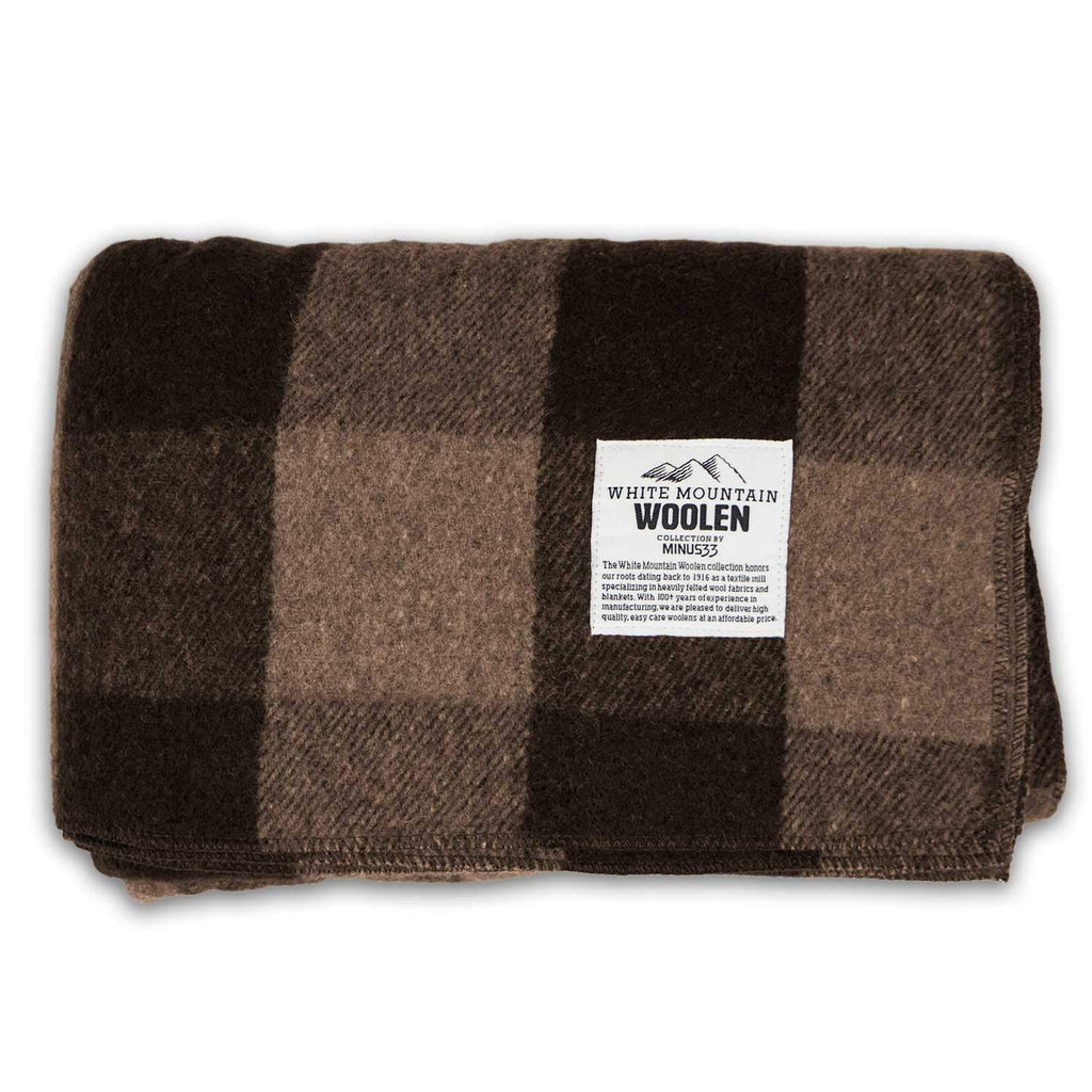 Camp Throw Blanket - 80% Recycled Wool - Buffalo Plaid - Warm Throw Blanket - Thick - Washable - 62W x 80L - Brown