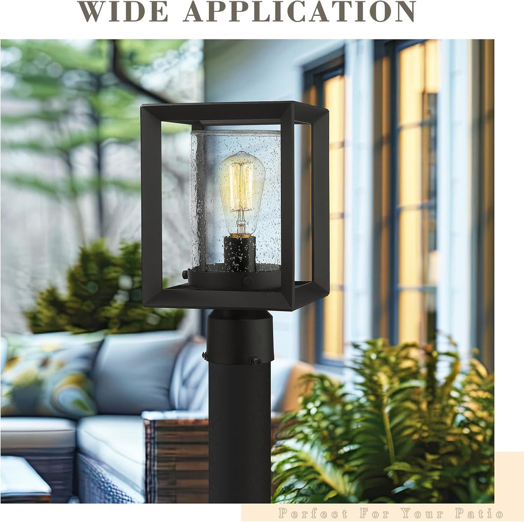 Post Lights Outdoor Fixture, 1-Light Lamp Post Lantern, Black Finish, Seeded Glass, 2083P BK