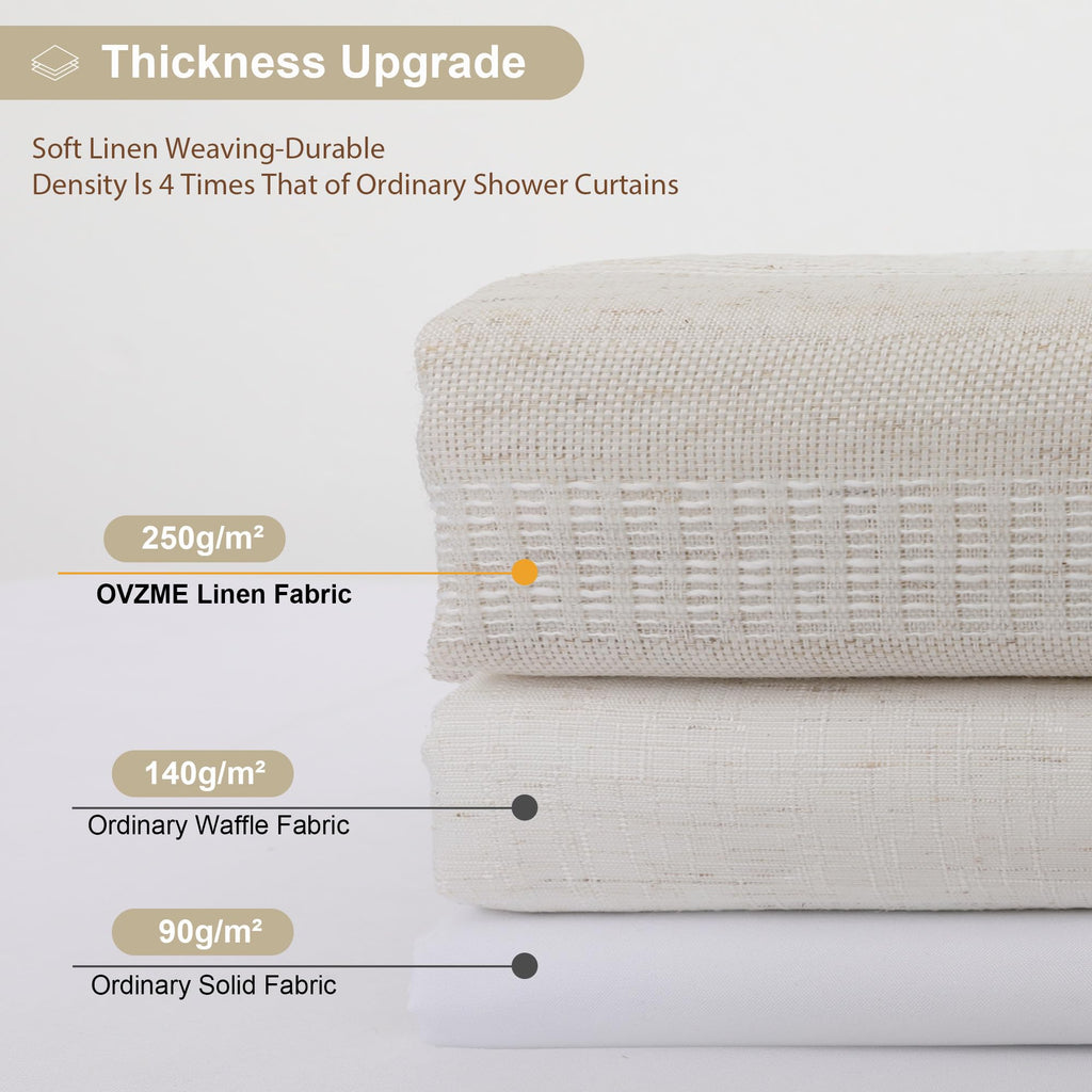 Extra Long Linen Shower Curtain 96 Inch Long, Boho Chic Textured Soft Fabric Heavy Duty Cloth Bathroom Shower Curtain