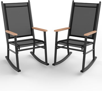 Outdoor Rocking Chairs Set of 2,Upgraded High Back Patio Rocking Chair Set,Breathable Textilene Fabric Outdoor