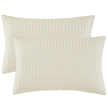 Cotton Waffle Pillow Shams Standard Size 20" x 26", Ivory, No Insert