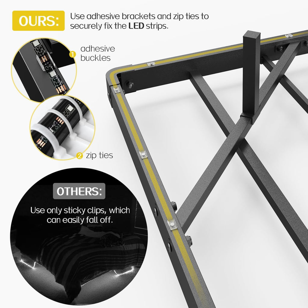 Full Modern Floating Bed Frame with Smart LED Lights, USB Charging Station, Sturdy Metal Platform