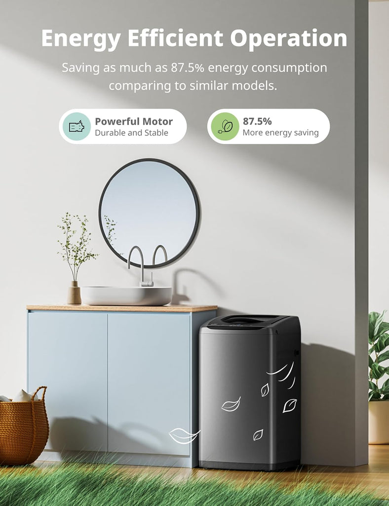 Portable Washing Machine, 0.9 cu.ft Compact Washer With LED Display, 5 Wash Cycles, 2 Built-in Rollers, Space Saving