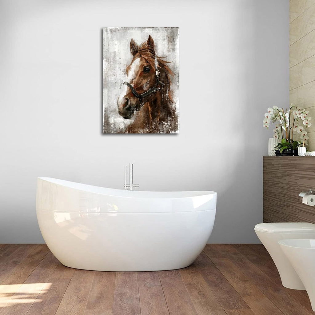 Horse Canvas Wall Art Horse Portrait Pictures Wall Decor Farmhouse Brown Canvas Painting Rustic Canvas Prints Artwork