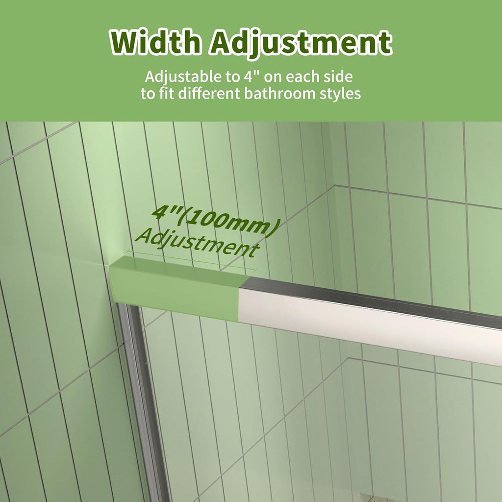 56-60" W x 70" H Semi-Frameless Shower Door, Double Sliding Shower Door with 1/4" (6mm) Clear SGCC Tempered Glass