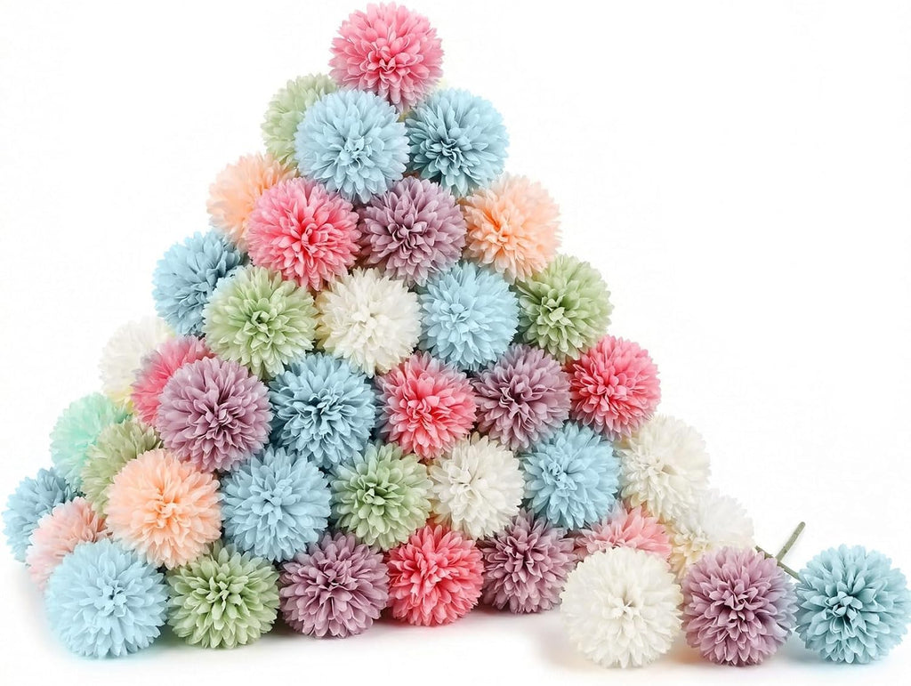 36 Pcs Pastel Artificial Chrysanthemum Flowers Faux Flower Ball Bouquet Silk Fake Marigold Mum for Easter St Patricks