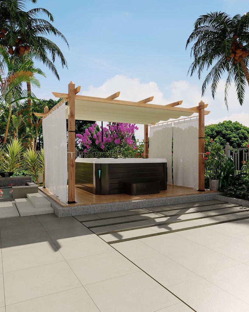 10 x 13 FT Patio Pergola, Aluminum Patio Gazebo with Retractable Sun Shade &Side Mesh
