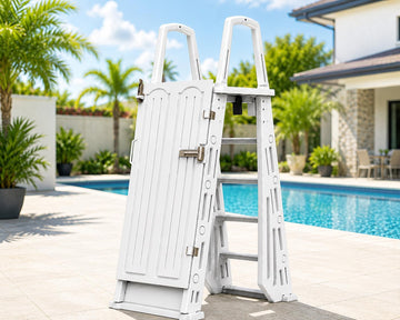 Above Ground Pool Ladder & Step System with Lockable Safety Gate, Adjustable Height, Wide Non-Slip Steps, Heavy-Duty