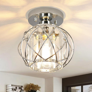 Hallway Light Fixtures Ceiling,Modern Chrome Crystal Ceiling Lights Fixture, Semi Flush Mount E26 Small Hallway