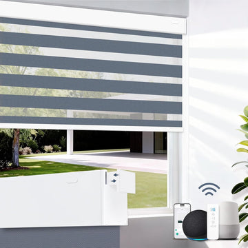 Motorized Blinds with Remote, 95% Blackout Smart Electric Zebra Shades, Built-in Rechargeable Tubular Motor Automatic