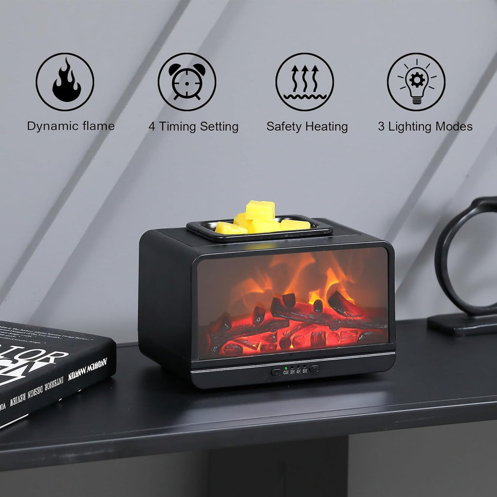 Dynamics Flame Fireplace Electric Wax Melt Warmer PTC Heating Plate Monochromatic Wax Burner Fragrance Wax Warmer for Home Office Gifts & Decor(Black)