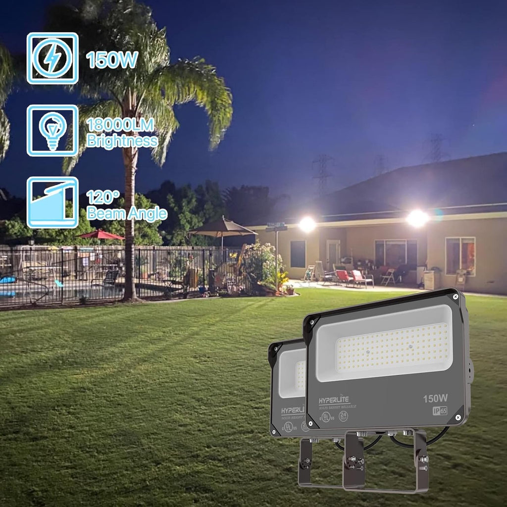LED Flood Light 150W 2 Pack 18000LM 5000K Daylight IP65 Waterproof Outdoor Floodlights UL Certified for