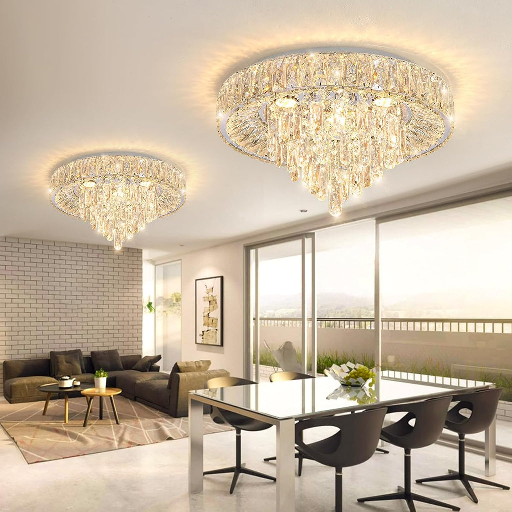Modern Crystal Chandeliers for Dining Room LED Light Fixture Close to Ceiling Chandelier Flush Mount Ceiling Light