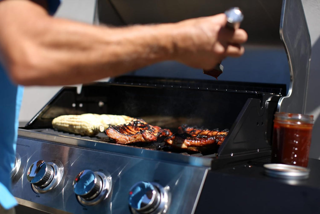 4-Burner Propane Gas Grill, 44,000 BTU Stainless Steel BBQ Grill with Cast Iron Grates, Side Tables, and Large Cooking Area for Outdoor Patio