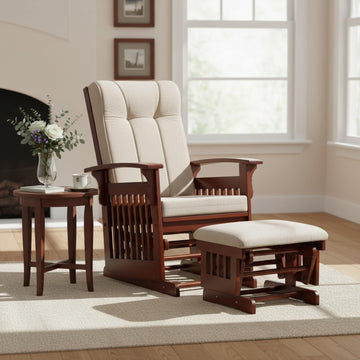 Rustic Glider Chair with Ottoman, Resistant Rubber Wood Nursery Glider and Ottoman Sets for Relaxing, Rocking Chair