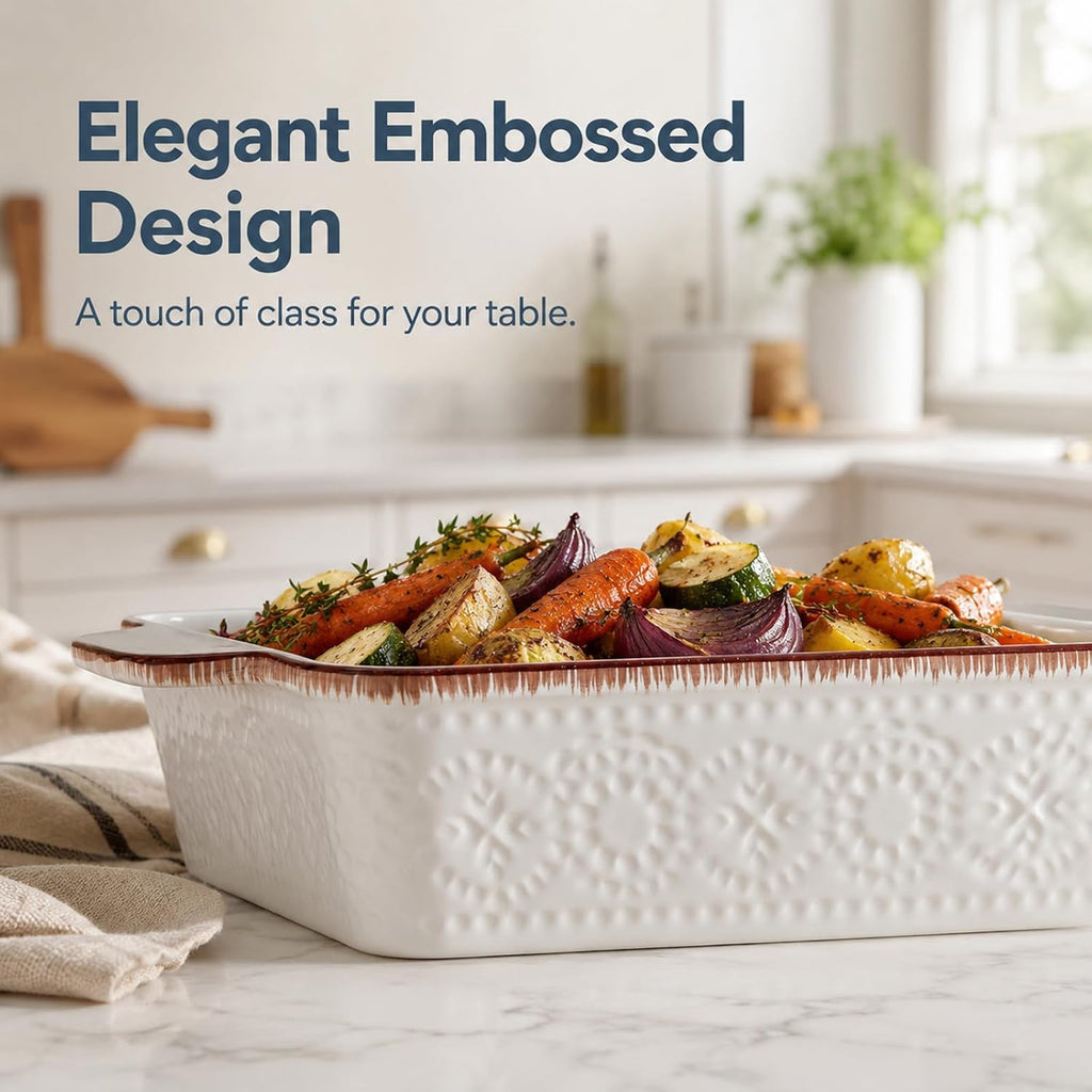 Casserole Dishes for Oven, Ceramic Dish Set of 4, Non-Stick Lasagna Pans with Handles, Rectangular Bakeware Set for