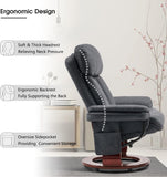 Modern Reclining Swivel Lounge Chair and Ottoman — Grey Faux Leather