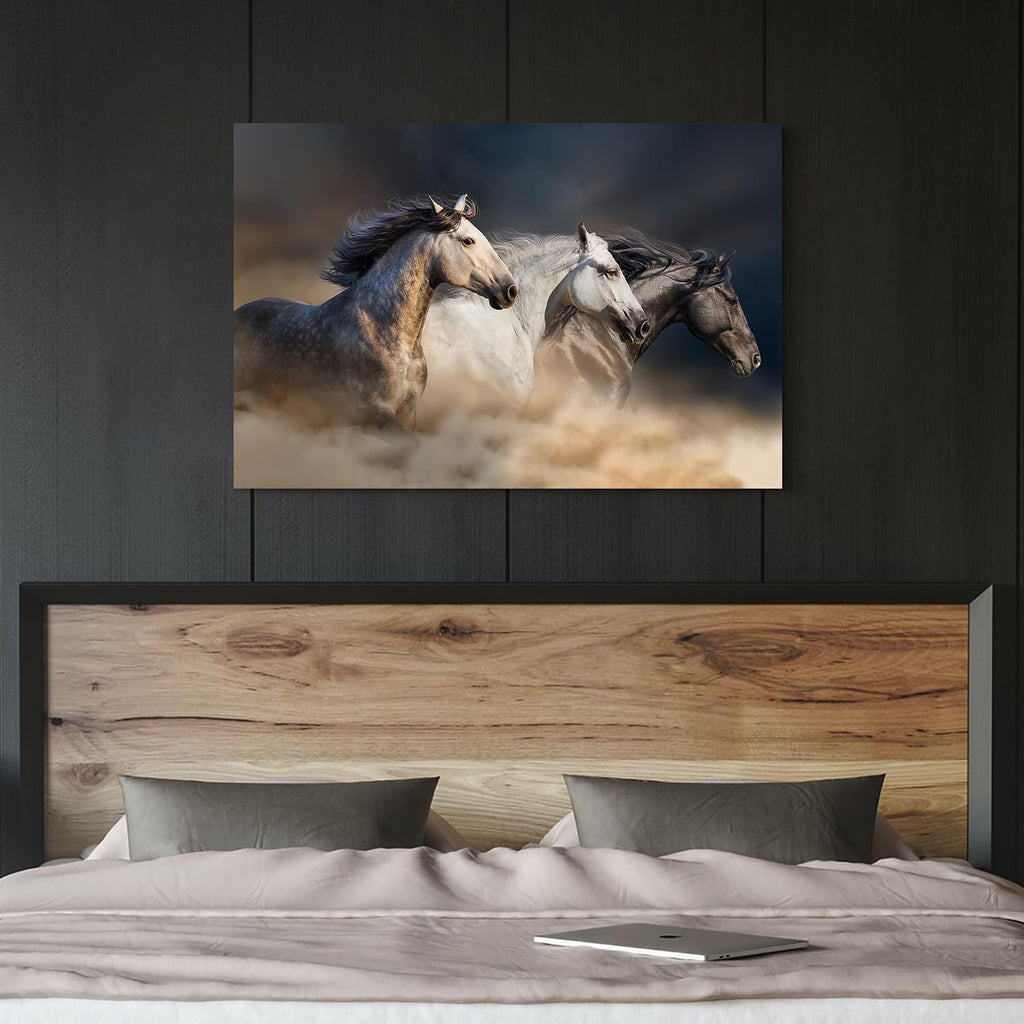 Animal Horse Canvas Wall Art: Galloping Horses Picture Farm Wildlife Photography Painting Print Equestrian Artwork