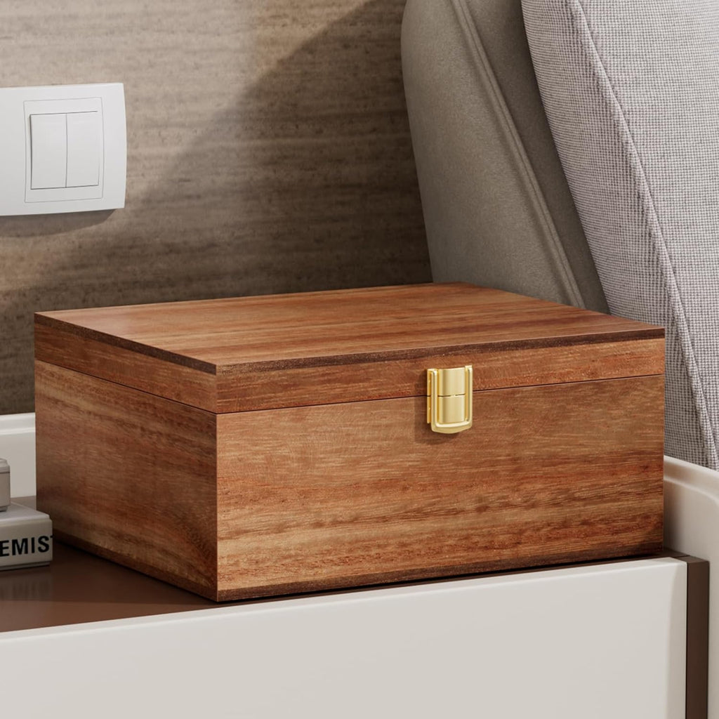 Wooden Keepsake Box, Acacia Memory Box with a Hinged Lid, Wooden Storage box, for Picture Letter Time Capsule