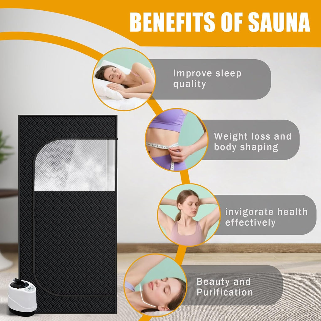 Sauna Box, Portable Steam Sauna for Home with 1000W 3L Steamer, 9-Level Temperature Control & Remote