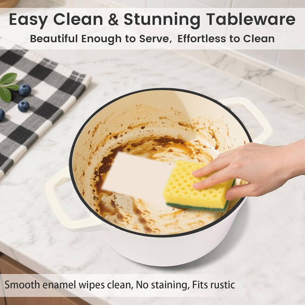5-Piece Enameled Cast Iron Skillet Set | 5.2QT Pot with Lid, 10-in Skillet, 4QT Frying Pan with Universal Glass Lid