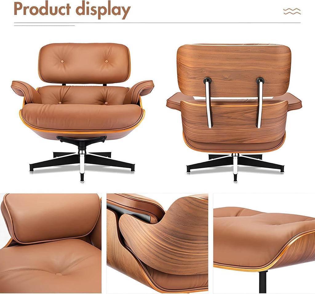 Modern Reading Chair and Ottoman — Leather