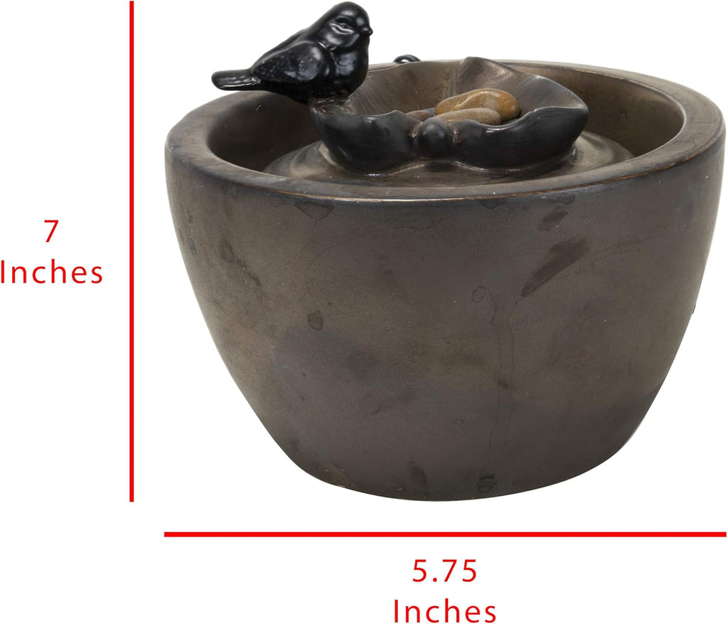 Foreside Bronze Bird on Leaf Indoor Water Fountain with Pump