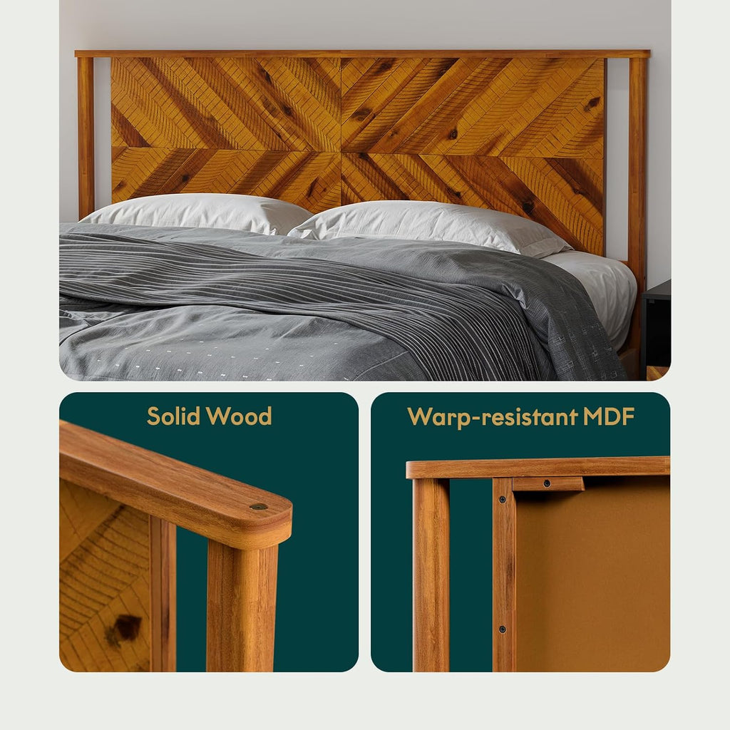 Headboard ONLY, Rustic & Scandinavian Style with Solid Acacia Wood, Easy Assembly, King, Rustic Golden Brown