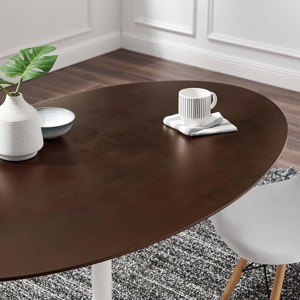 Inspired Saarinen Style Tulip Oval Pedestal Dining Table — White Cherry Walnut, 60″ Oval