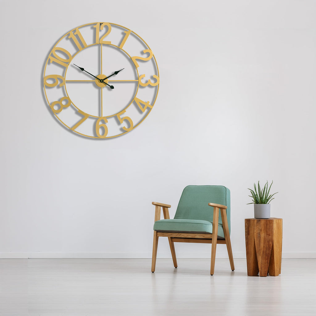 Large Wall Clock, Metal Frame, Battery Powered (32 Inch, Gold)