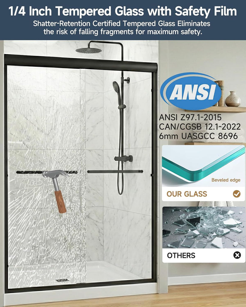 Sliding Shower Doors, 44-48 in W x 72 in H Glass Shower Door, 1/4 in(6mm) Tempered Glass