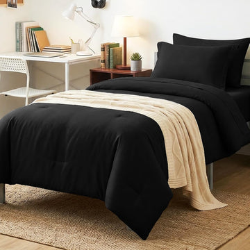 Full Comforter Set Black, 7 Pieces Bed in a Bag - Set of 7