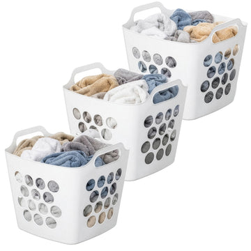 Set of 3 Flexible Plastic Laundry Baskets with Side Handles Lightweight & Spacious Design Durable Household Clothes
