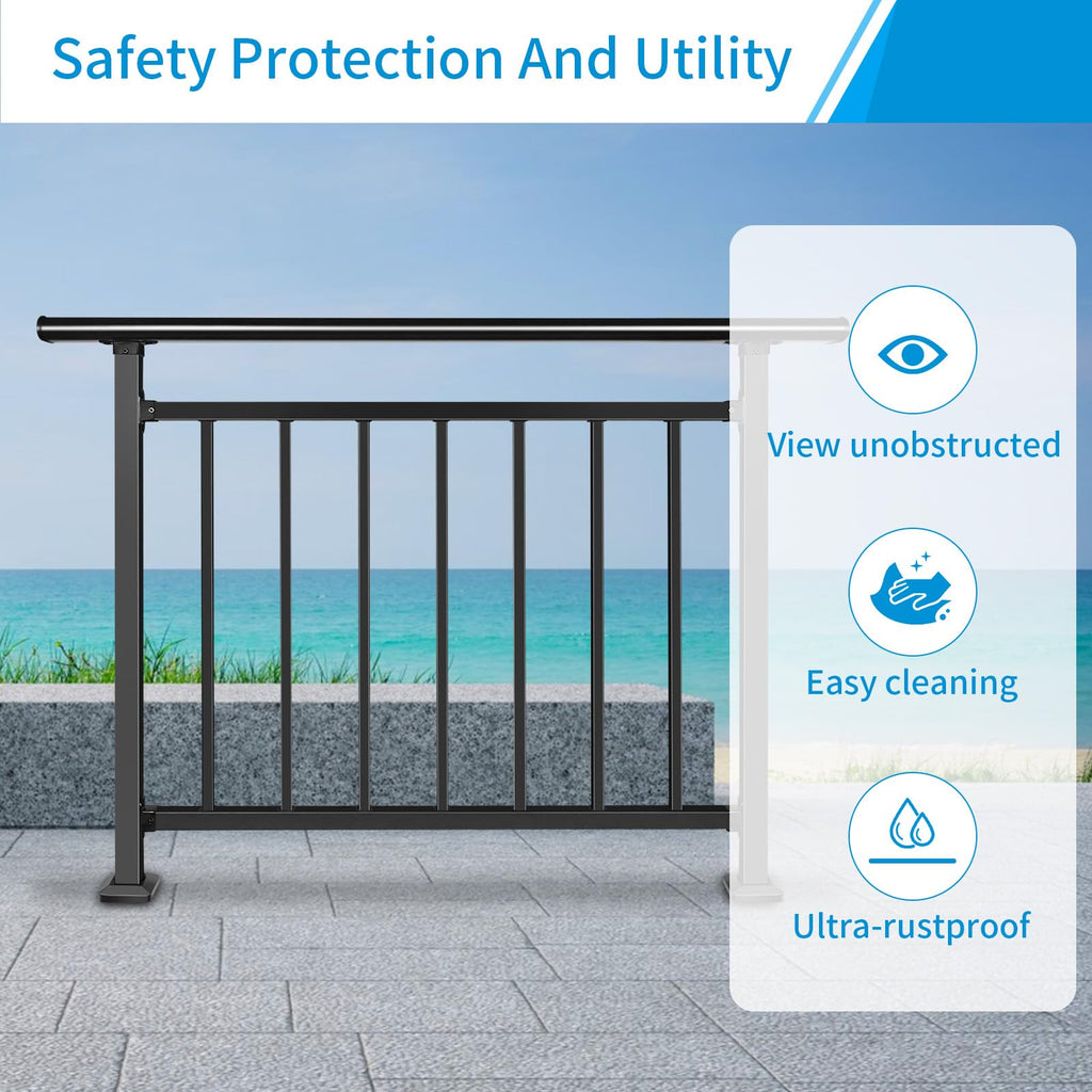 Horizontal 40" H x 48" W Deck Railing Kit, Black Wrought Iron Rail