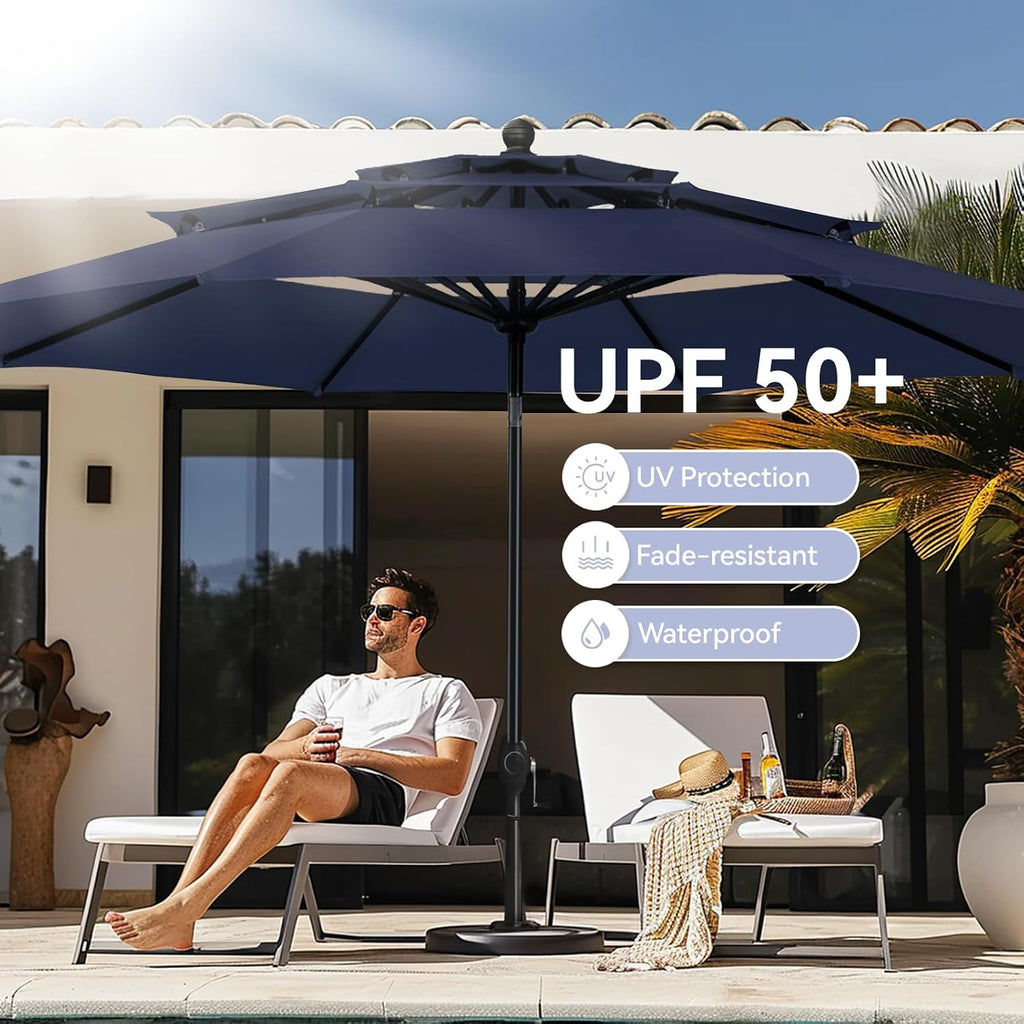 10ft Outdoor Patio Umbrella, [Auto-Tilting] 3 Tiers Market Table Umbrellas with 1.5" Pole, 8 Sturdy Ribs