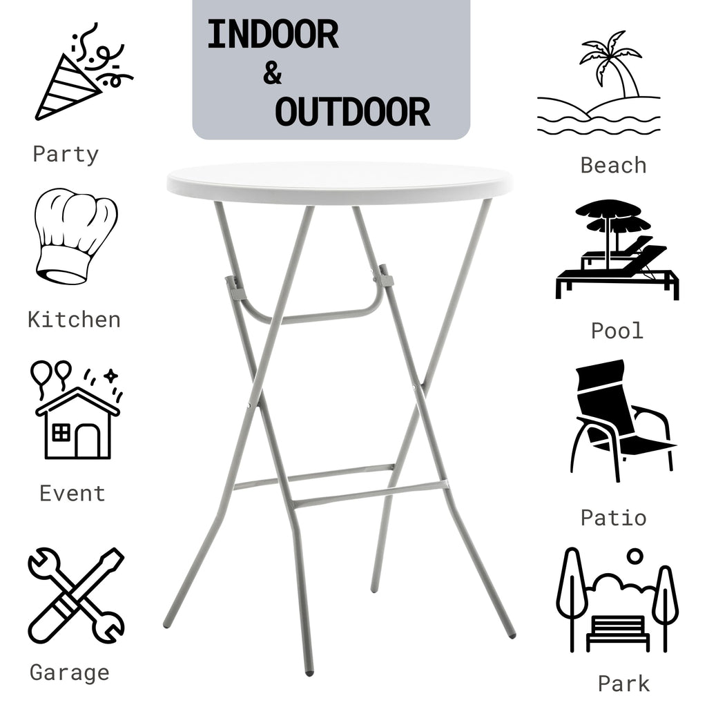 White 2.63 Foot 32in Round Plastic Bar Height Folding Cocktail Table 330lb Weight Capacity Commercial Portable