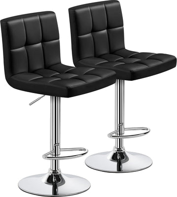 Bar Stools Set of 2, Adjustable PU Leather Swivel Barstools, Modern Counter Stools with Back and Footrest, Counter