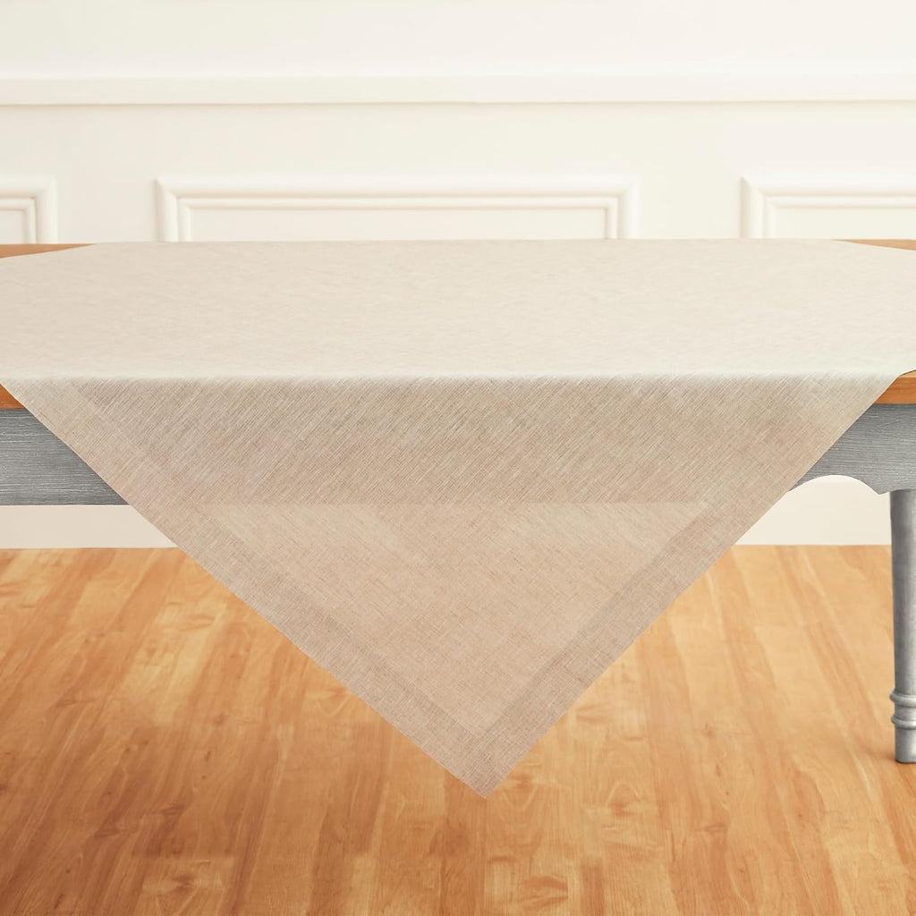 Light Natural Linen Tablecloth 52 x 52 Inch - 100% Pure Linen Square Table Throw - Athena, Machine W