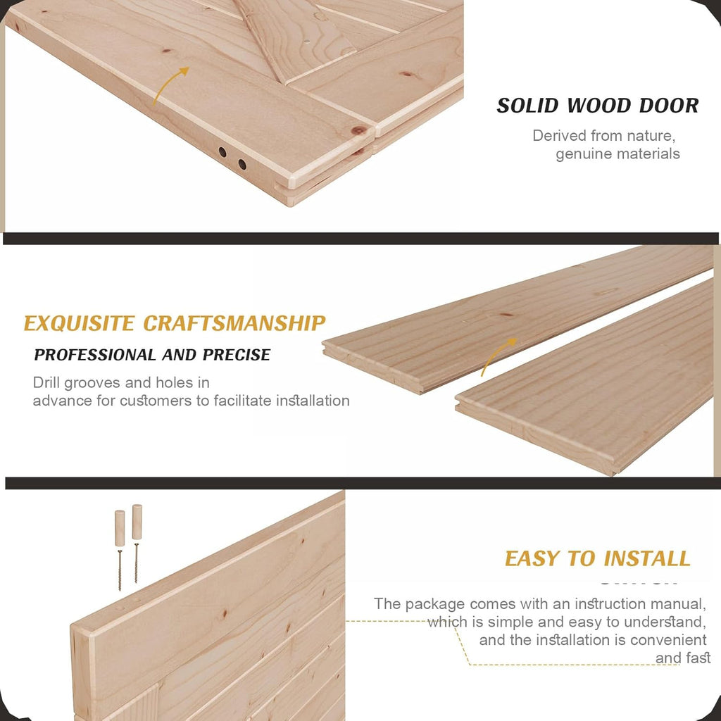36in x 84in Wood Barn Door with 6.6FT Barn Door Hardware Kit Included K Shape Solid Spruce Panel Nee